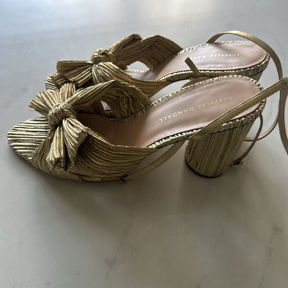 Loeffler Randall Camellia Gold Pleated Bow Heels - Size 9.5 - Picture 8 of 11